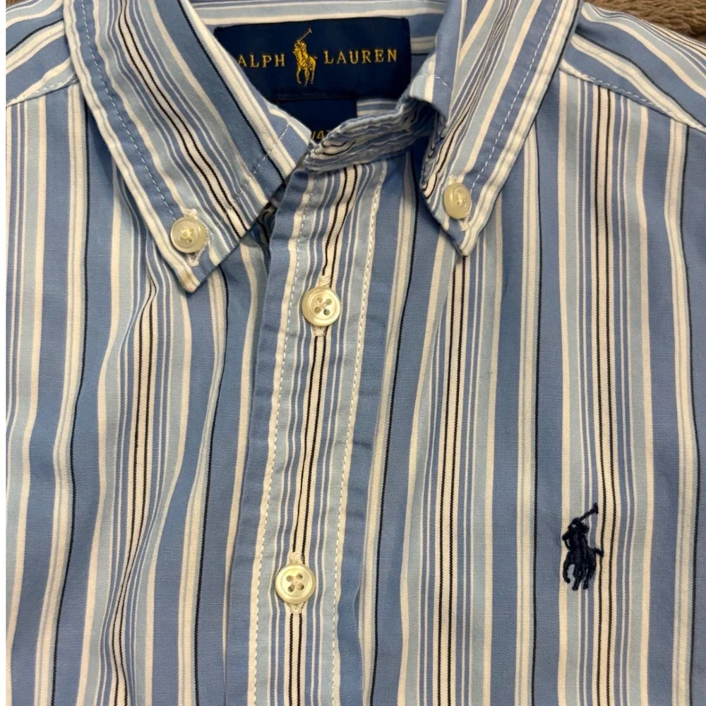 Ralph Lauren Boys Blue White Striped Button Down Shirt‎ 4 4T Long Sleeve Cotton